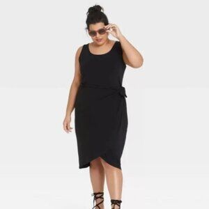 Ava + Viv Black Side Tie Midi Dress